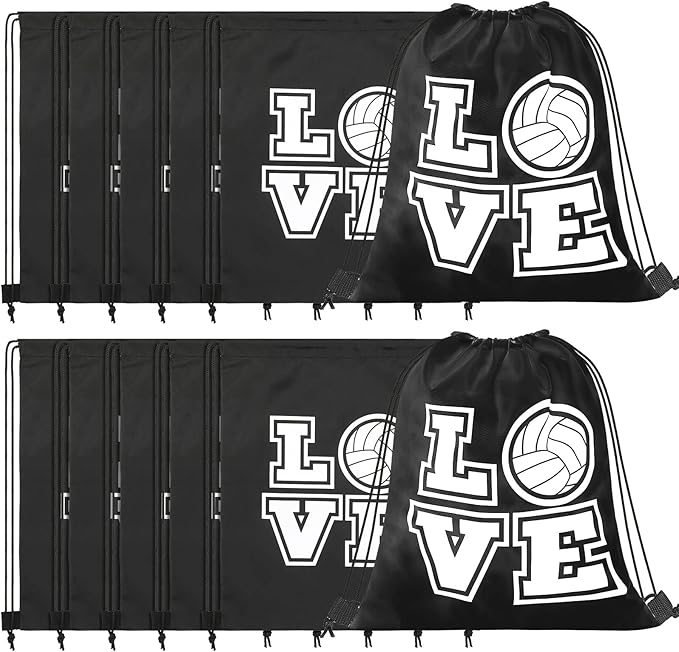 12 Pcs 17 Inch Ball Drawstring Bag Gift Bags Party Favors Cinch Bags Drawstring Backpack Sack Bag (Volleyball Style)