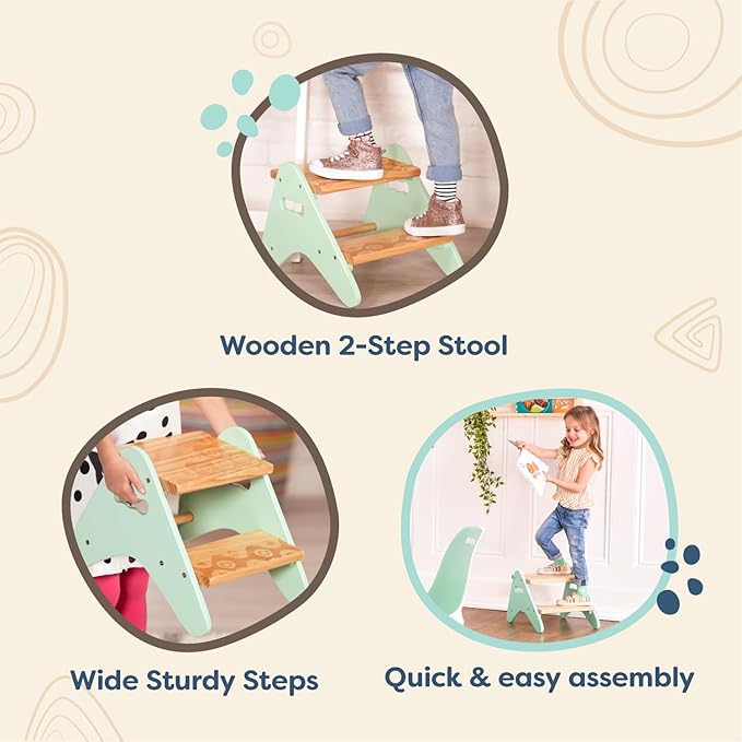 B. toys- B. spaces- B. spaces by Battat – Kids Wooden Two Step Stool – Peek-A-Boost – Mint & Wood- 2 Years +
