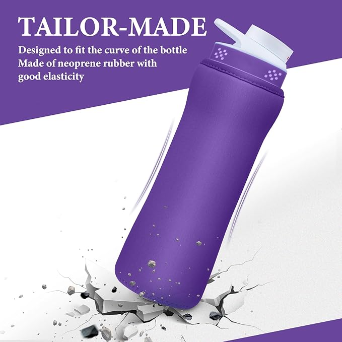 Water Bottle Sleeve Compatible with Cir-kul Water Bottle - 2 Pcs Sleeve Compatible with Cir-kul Plastic 22oz & Stainless Steel Bottle - Insulated Cover for Retaining Temperature, Purple