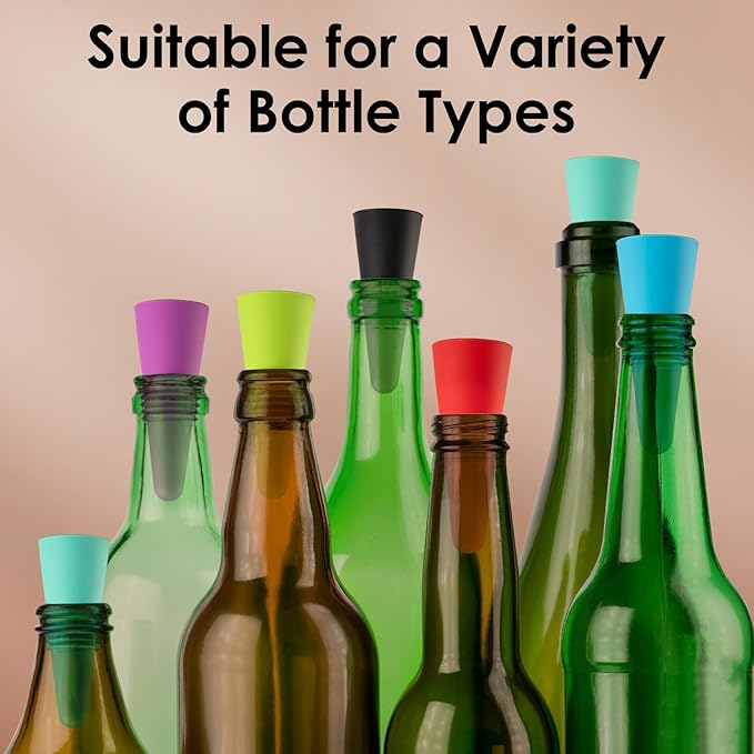 8 PCS MultiColor Silicone Wine Stoppers with Threaded Seal Ring and Stainless Top - Suitable for Wine and Beverage Bottles - Keeping Wine or Beverage Fresh