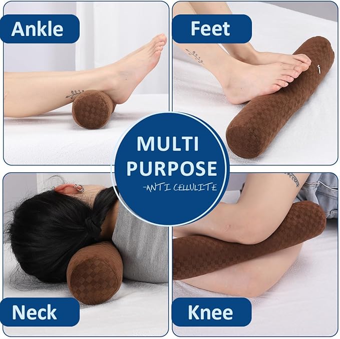 Health Cervical Neck Roll, Comfortable and Highly Resilient Bolster Pillows, Round Neck Pillows Support for Sleeping, Large Size Bolster Pillow for Bed, Legs, Back and Yoga (Checkerboard--Brown)
