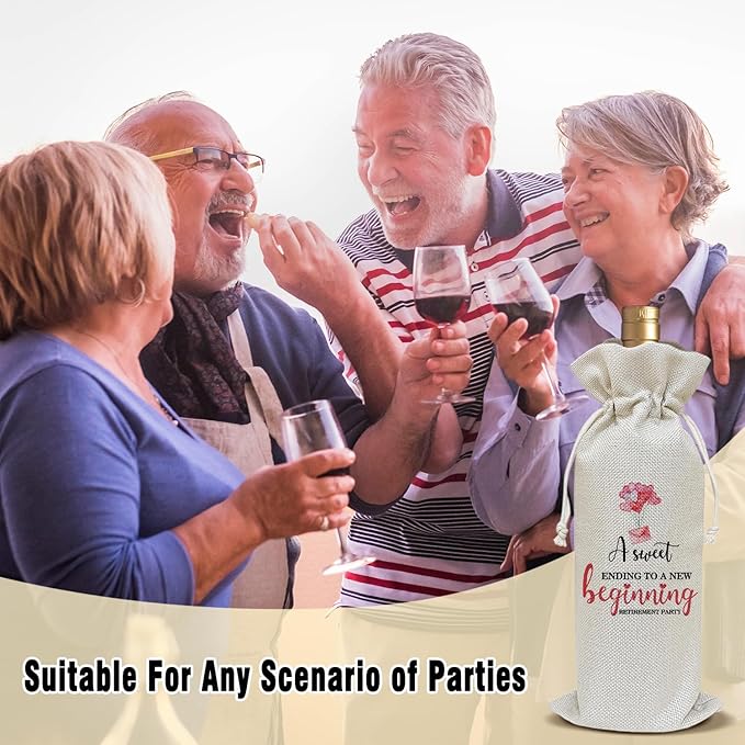 Wine Canvas Bag, Retirement Wine Gift Bag, Retirement Gift for Women Boss Coworker Farewell Gifts Goodbye Leaving Gifts Wine Bags for Wine Bottles, Wine Gifts With Drawstring Party Decoration -WB12