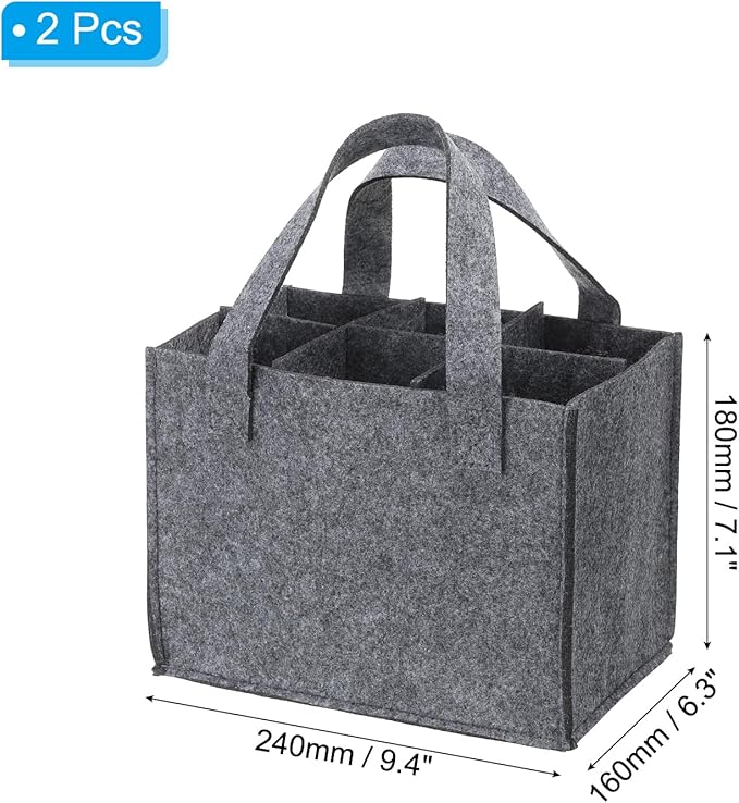 PATIKIL 6 Bottle Wine Carrier Tote Bag, 2 Pack Wine Bottle Carrying Bag with Divider Reusable Wine Storage Bag Felt Grocery Bags Portable Gift Bag, Grey