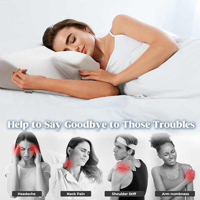 Cervical Pillow for Neck Pain Relief, Cooling Contour Memory Foam Pillows Support Odorless Ergonomic Neck Pillow Adjustable Orthopedic Bed Pillow for Side Back Stomach Sleeper with Pillowcase