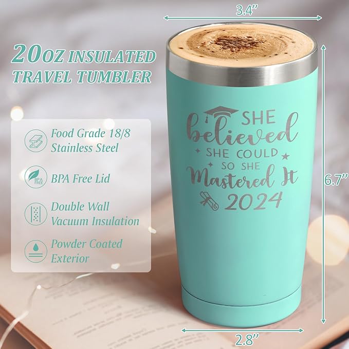 Lifecapido Graduation Gifts, Masters Degree Graduation Gifts, College Graduation Gifts for Her, Graduation 20oz Insulated Tumbler, Inspirational Gifts with Key Chain for Women Sister Friends, Green
