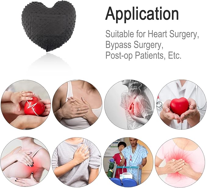 Heart Surgery Pillow for Open Heart Surgery After Bypass Coughing with Pocket Comfort Cushion Recovery Gifts Women Men Patients Minky Dot Black