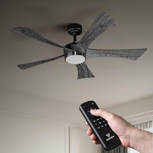 Ceiling Fan With Light Remote: 52 Inch Modern Bedroom Fans with Dimmable Tri-Color Temperatures LED - Water Transfer Printing 5 Blades