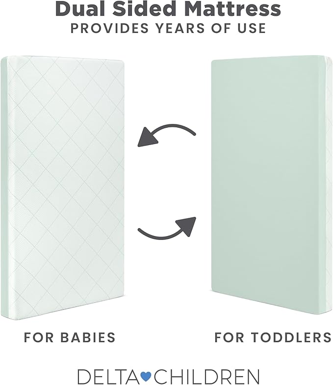 Delta Children Starlit Sky 2-Stage Crib and Toddler Mattress – GREENGUARD Gold Certified, CertiPUR-US Certified Foam, Breathable Machine Washable Cover, Waterproof Barrier, Made in USA, Green