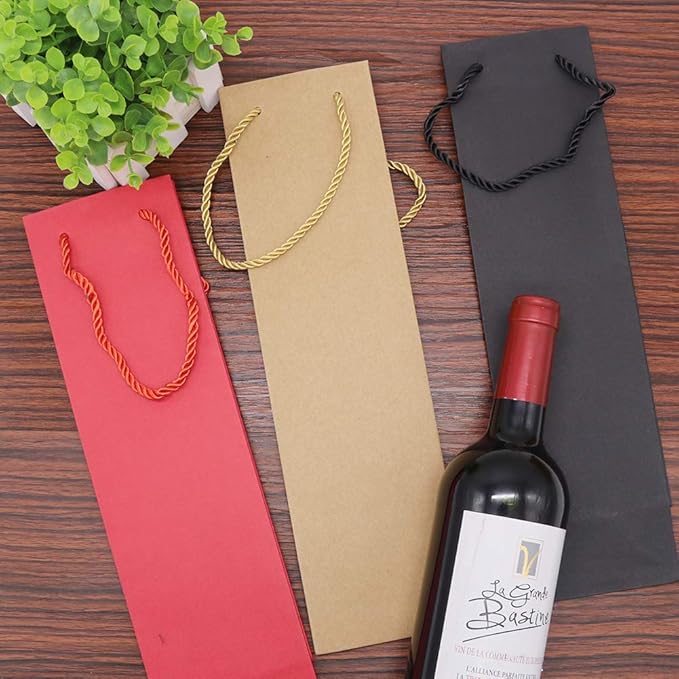 HRX Package Thick Kraft Paper Wine Tote Gift Bags for 1 Bottle, 12PCS Sturdy Paper Wine Gift Bags with Handles for Christmas, Party, Shopping, Retail Merchandise (Red)