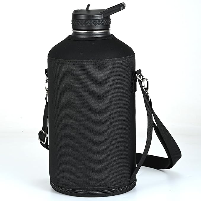 Water Bottle Holder Carrier Bag Crossbody with Adjustable Shoulder Strap, 64 128 oz Sports Water Bottle Sleeve Accessories for Biking Hiking Travelling Camping, Black