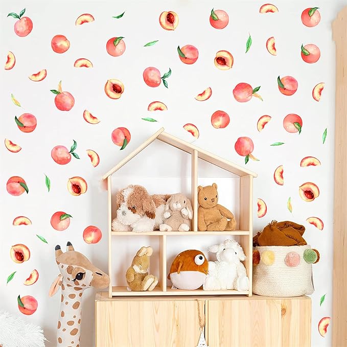 Peach Wall Decals Fruit Wall Stickers Peel and Stick Boho Wall Decals Fruit Leaf Wall Decals Kitchen Wall Stickers Cute Fruit Wall Decals for Nursery Bedroom Kids Room Kitchen Decor