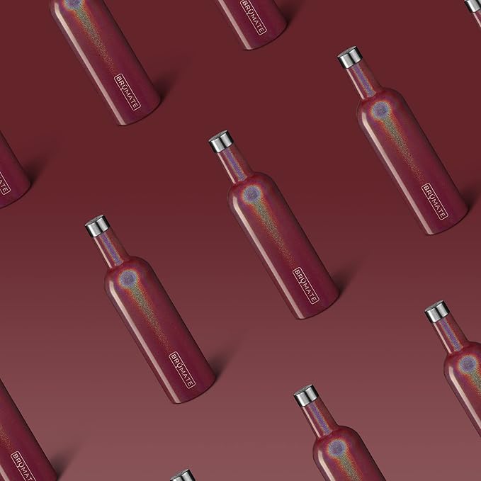 BrüMate Winesulator 25 Oz Triple-Walled Insulated Wine Canteen Made Of Stainless Steel, 24-hour Temperature Retention, Shatterproof, Comes With Matching Silicone Funnel (Glitter Merlot)