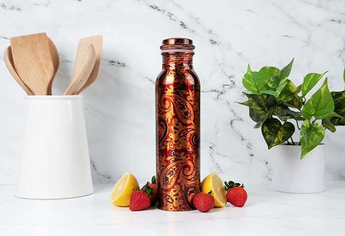 VEDANA Premium Ayurvedic Pure Copper Water Bottle | Leak Proof 1 Liter Copper Vessel for Drinking Water | Great Water Bottle for Sports, Yoga & Everyday Use