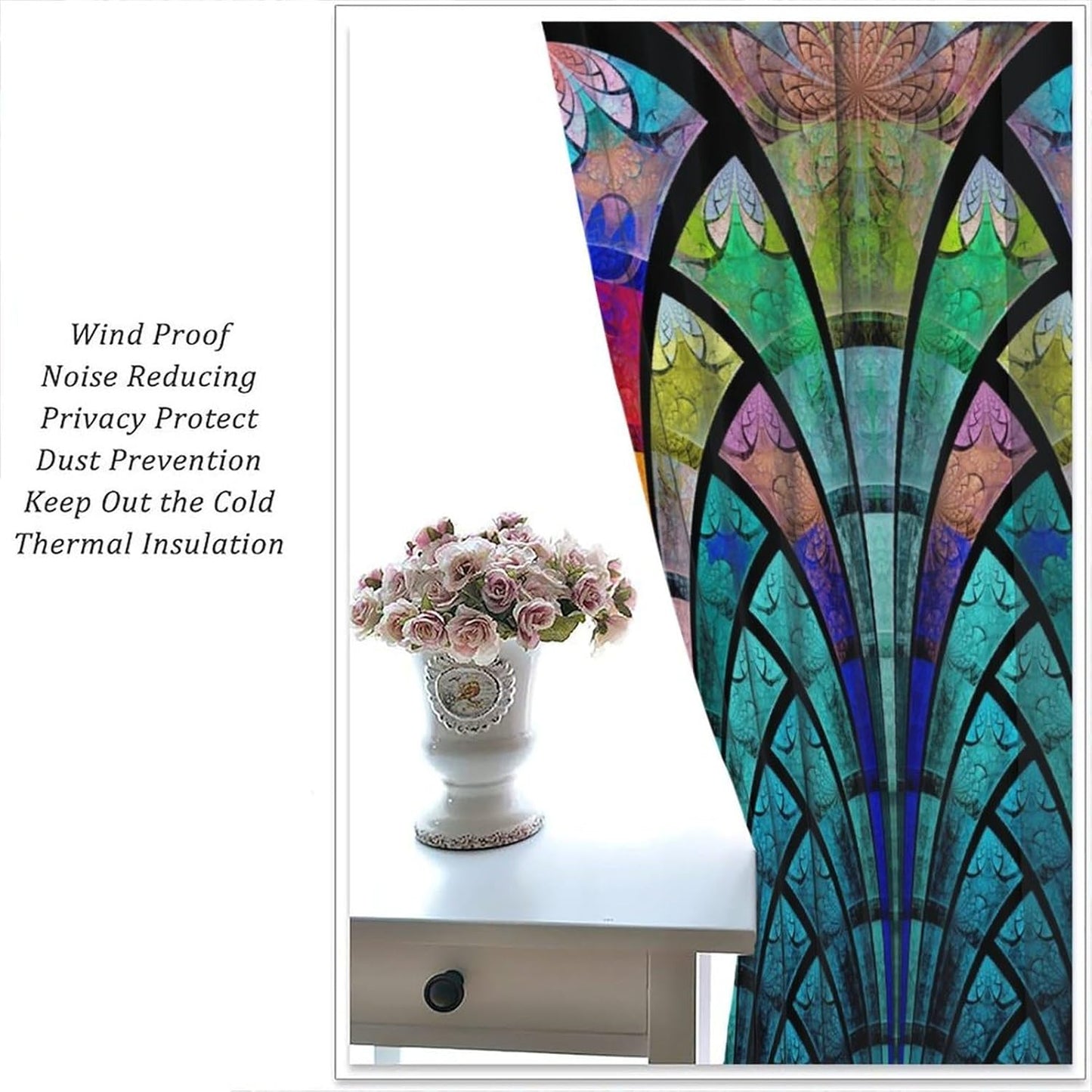 Stained Glass Curtains,Retro Design Style Colorful Abstract Art Home Decor Drapes for Bedroom Living Room Kitchen Window Treatment 2 Panels Set Total Size 63" W X 72" L Inch