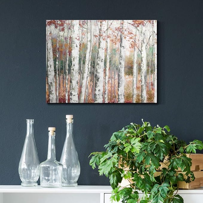 Renditions Gallery Canvas Nature Wall Art Modern Paintings Decorations Autumn Birch Forest Rustic Abstract Vibrant Foliage Wall Hanging Artwork for Bedroom Office Kitchen - 8"x12" LT33