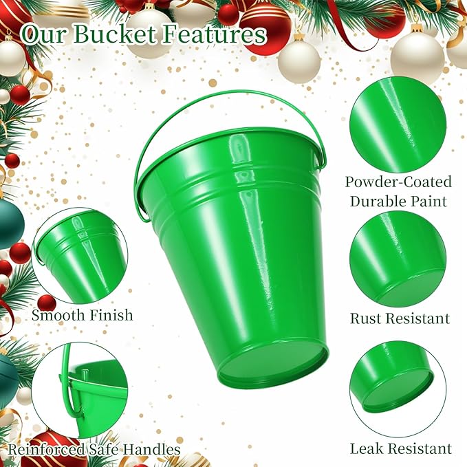 Sadnyy 12 Pack Metal Buckets with Handle, Galvanized Bucket 4.5 x 5 Inch Basket Bucket for Kids, Kids Party Supplies, Crafts for Christmas Halloween Christmas Candy Bars Vase Crafts(Green)