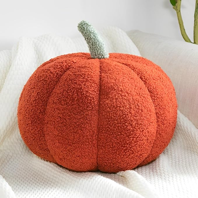 Pumpkin Pillow - Halloween Pumpkin Throw Pillow Red 3D Simulated Pumpkin Pillows Fleece Stuffed Pumpkins Decoration for Thanksgiving Halloween Bedroom Fall Decorative (Red, 9 inch)