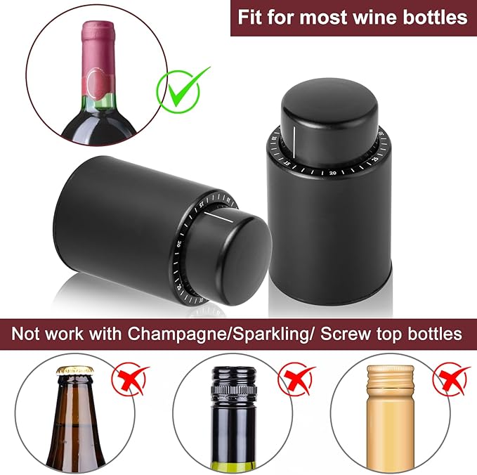 2-Pack Wine Stoppers for Wine Bottles Vacuum Wine Stopper Wine Bottle Stoppers with Time Scale Record Reusable Wine Preserver for Freshness Perfect Wine Gifts