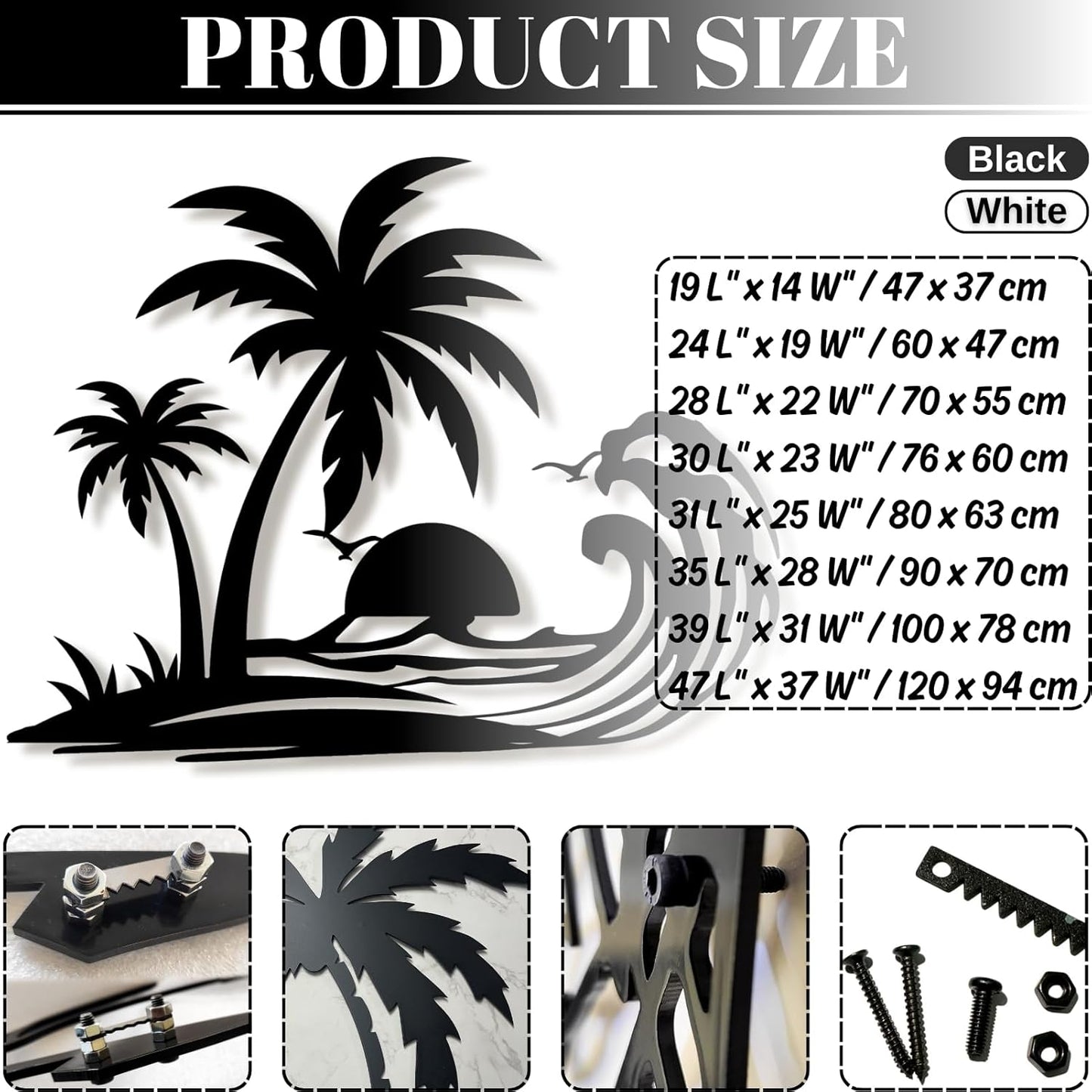 Palm Tree Metal Wall Decor,Palm Tree Metal Wall Art,Metal Palm Tree,Metal Palm Tree Wall Decor,Tropical Metal Wall Art,Beach Wall Decort,Metal Wall Decor (style 1,black,28 L" x 22 W" / 70 x 55 cm)