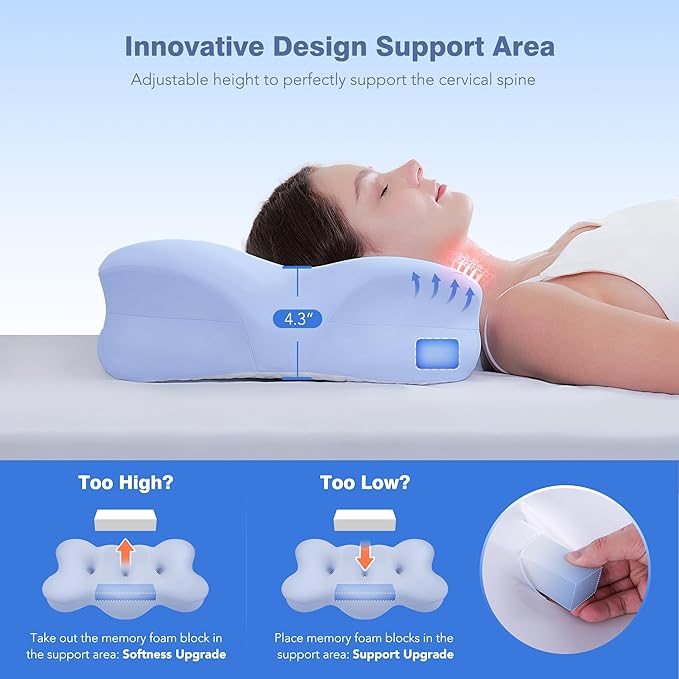 Cooling Cervical Neck Pillow for Sleeping, Cloud Shape Memory Foam Contour Pillows for Neck and Shoulder Pain, Ergonomic Orthopedic Cozy Bed Pillow for Side Back Stomach Sleepers, Mom Dad Gifts