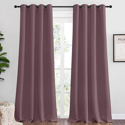 NICETOWN Dry Rose Blackout Curtains 90" Long for Office, 55" Wide, 2 Pieces, Dining Room, Guest Room, Sound Reducing Heat and Cold Block Curtain Panels for Modern Room Decorative
