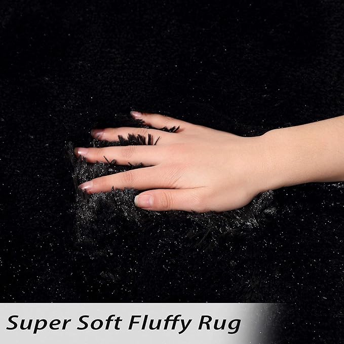Fluffy Shaggy Area Rug 6x9 for Living Room, Solid Soft Plush Carpet Indoor Modern Thick Fur Rug, Anti-Slip Luxury Shag Rug for Bedroom Nursery Boys Room Office Classroom Dorm, Black