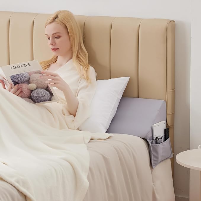 King Bed Wedge Pillow for Headboard, Foam Pillow Wedge for Headboard Gap, Mattress Bed Gap Filler King, Triangle Pillow Wedge, Anti-slip Bed Crack Pillow Space Filler King (76"×10"×6") Grey