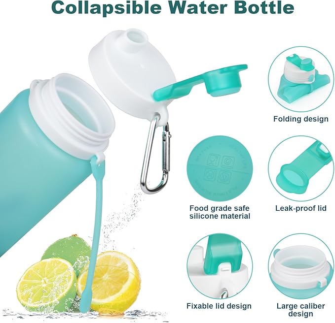 Collapsible Water Bottle, Foldable Water Bottle BPA Free Reusable Lightweight Leak-Proof Travel Silicone Water Bottle for Travel, Gym, Hiking, Office, Camping