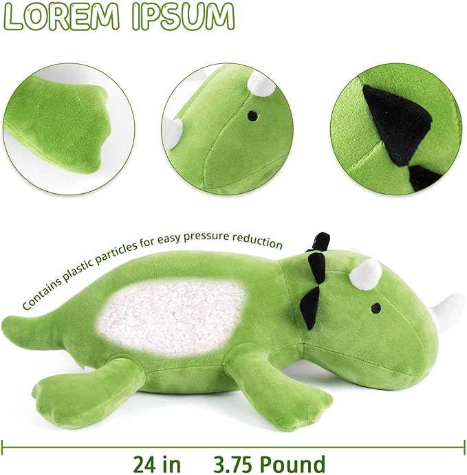 Weighted Plush, 24" 3.5 lbs Character Weight Stuffed Animals Dino Series, Cute Dino Plushie Dolls Throw Pillow Birthday Gifts for Children Kids Adults Pink (Green)