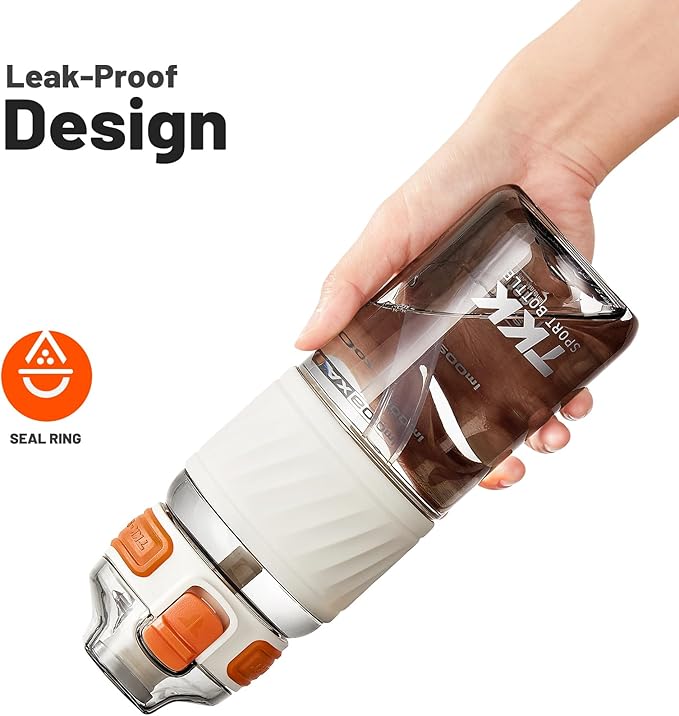 TKK 20oz Sports Water Bottles with Removable Straw Durable BPA Free Tritan Bottles Leak-Proof Water Bottles for School, Fitness, Gym, Outdoor, White
