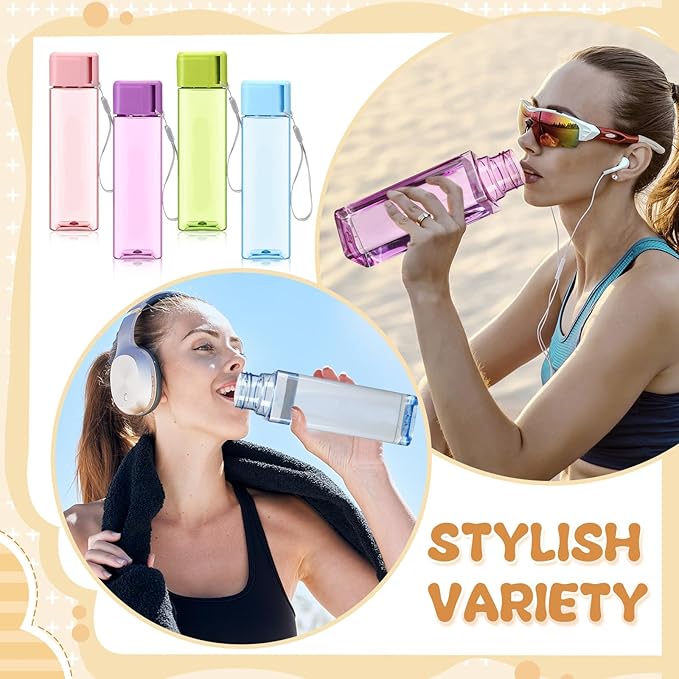 Mifoci 20 Pieces Water Bottle Bulk 17 oz Plastic Water Bottles Bulk Gym Sports Adults Reusable Large Water Bottles for Outdoor Fitness(Colorful,Rectangle)