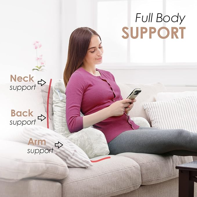 Nestl Reading Pillow for Kids, Small Bed Pillow, Back Pillow for Sitting in Bed, Memory Foam Chair Pillow, Reading & Bed Rest Pillows, White Back Pillow for Bed, Arm Pillow with Pockets