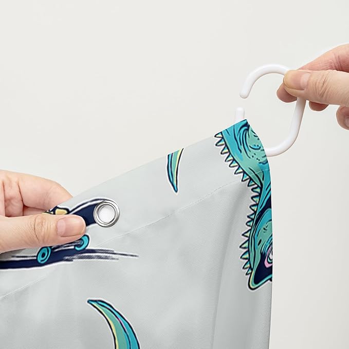 AILONEN Cute Dinosaur Kids Shower Curtain,Sport Cool Dinosaur Bath Curtain Gifts for Boys Teens,Skate Dinosaur Polyester Waterproof for Bathroom with 12 Plastic Hooks 72" W*96" H