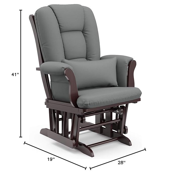 Storkcraft Tuscany Custom Glider and Ottoman with Free Lumbar Pillow (Espresso/Grey) - Cleanable Upholstered Comfort Rocking Nursery Chair with Ottoman