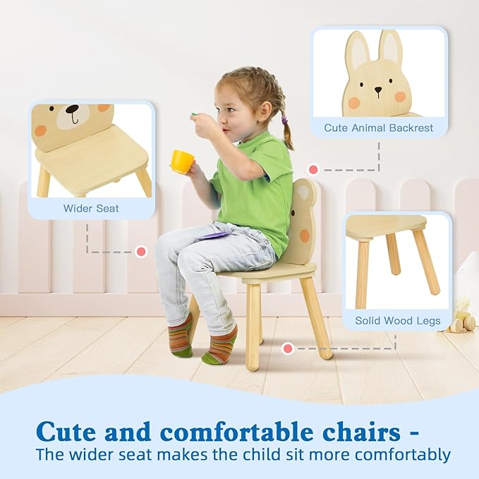 Kids Wooden Animal Chairs, Including Rabbit and Bear Chair, Kids Playroom Furniture for Eating, Reading, Playing