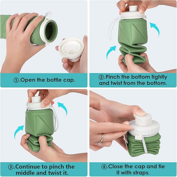 Collapsible Water Bottle Foldable Silicone Travel Water Bottle Leakproof Flexible BPA Free Portable,Folding Water Bottle Lightweight for Camping, Hiking,Sports Water Bottles Travel 23oz
