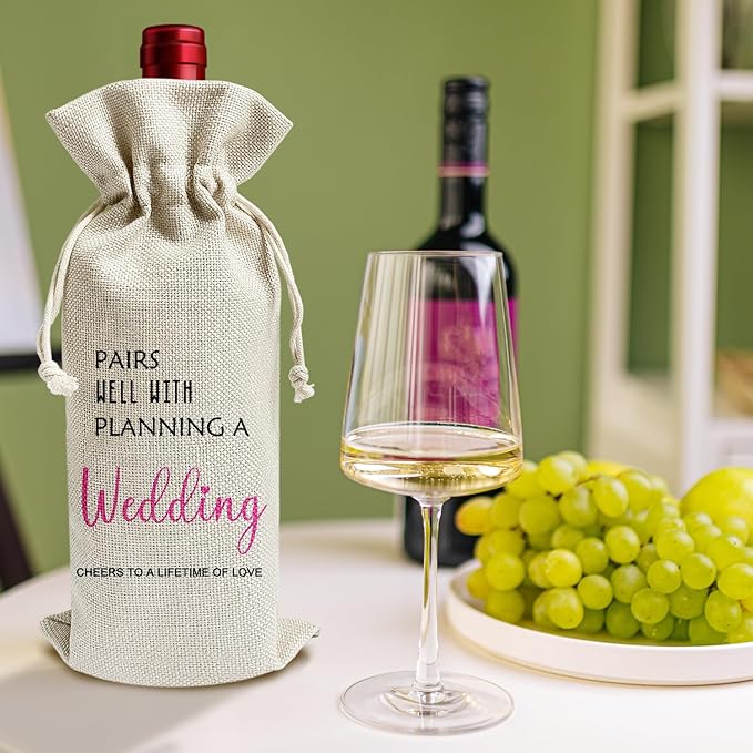 Pairs Well With Planning A Wedding - Gifts for Newlyweds Wine Bags, 1 PC Reusable Drawstring Burlap Wine Bottle Bags, Wedding Gifts for Bride Groom, Wine Gift Bag Wine Accessories -37