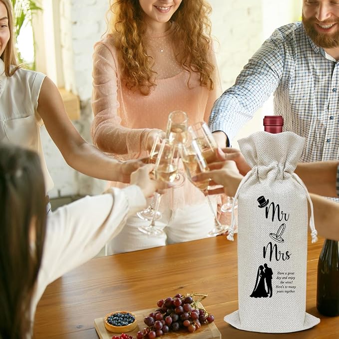 Engagement Wine Bag, Engagement Gift for Couples Friends Coworkers Sister Bestie, Mr and Mrs Wedding Gift Bag, Party Favor Wine Champagne Gift Bag With Drawstring -25