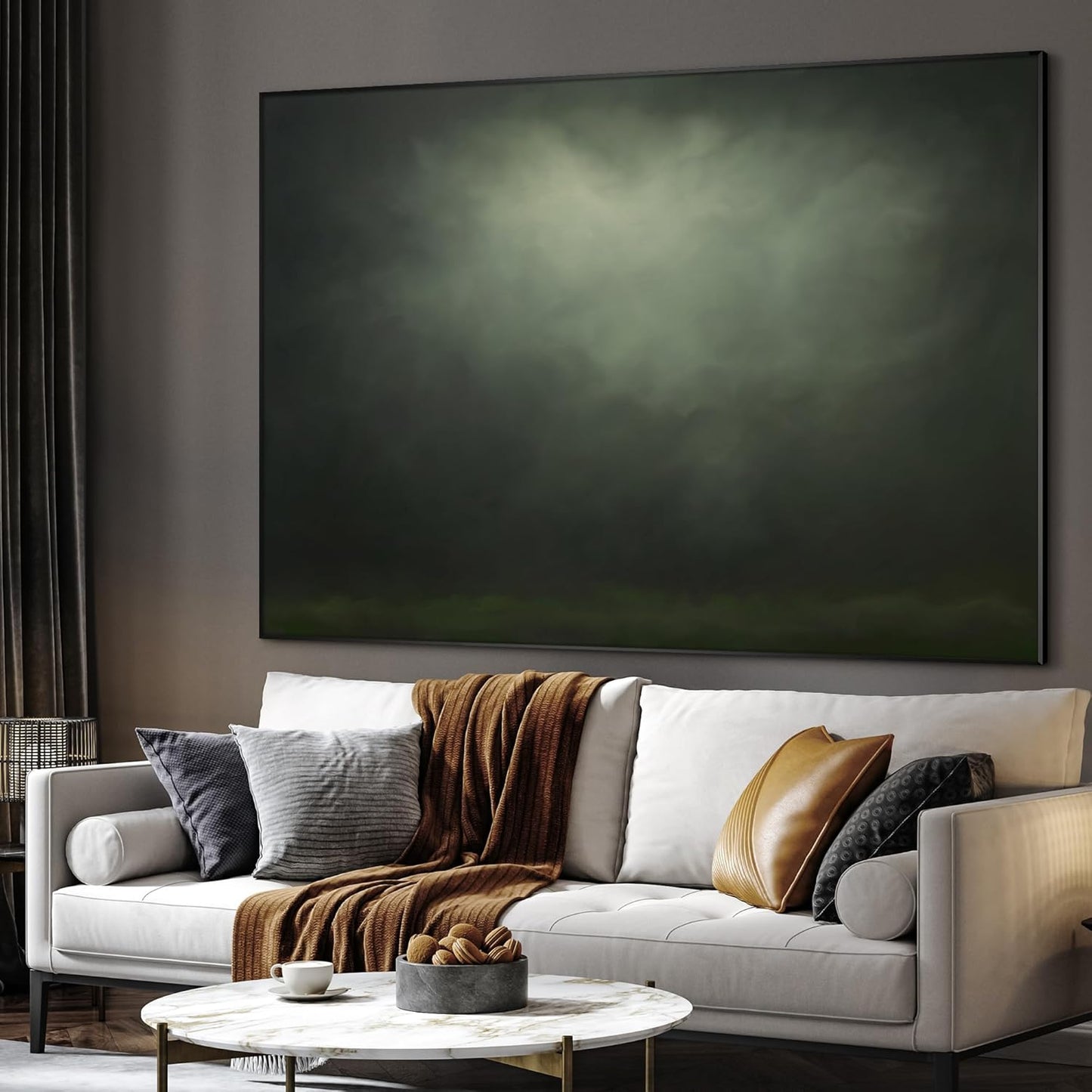 SIGNWIN 60"x72" Extra Large Framed Wall Art Moody Green Abstract Cloudscape, Minimalist Atmospheric Print for Home Living Room Bedroom Decor (Frame Assembly Required)