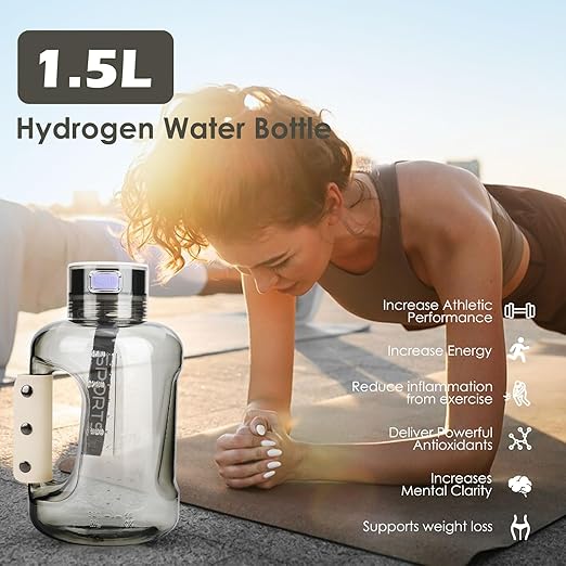 Hydrogen Water Bottle, 50 OZ Portable Hydrogen Water Bottle Generator Machine Hydrogen Rich Ion Hydrogen Water Ionizer for Home Sport Travel Exercise Gift (Black)