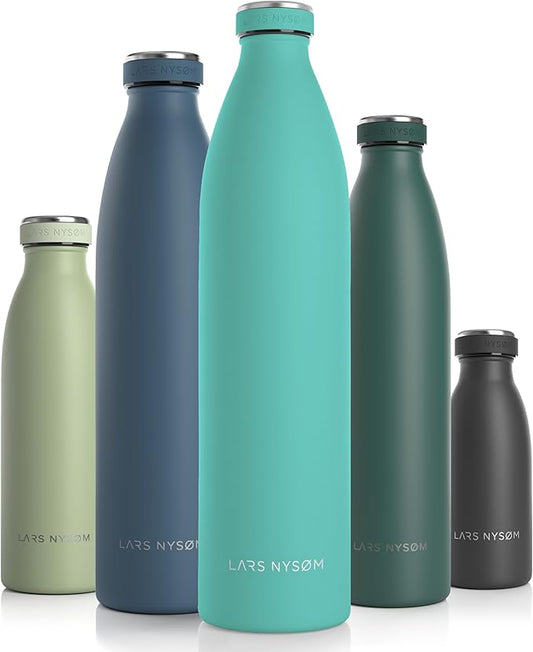 LARS NYSØM Stainless Steel Insulated XL Water Bottle 12oz 17oz 25oz 34oz 51oz | BPA-free Insulated Thermo Flask for Hot and Cold Beverages | Leakproof Large Drinking Bottle (Aqua Turquoise, 51oz)