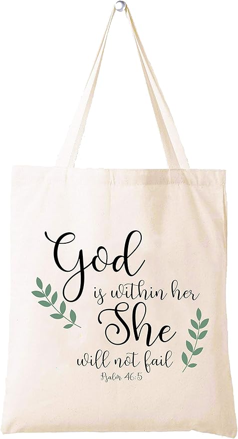 God Is Within Her She Will Not Fail Psalm 46:5– Shoulder Bag Shopping Bag Tote Bag Gift–Daughter Gifts from Mom Or Dad -Birthday Graduation Christmas Gifts for Daughter Bouns Daughter Daughter in Law
