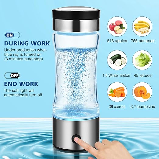 Hydrogen Water Bottle 2024, Hydrogen Water Bottle Generator Improve Water in 3 Minutes, Rechargeable Hydrogen Water Ionizer Machine with SPE PEM Technology for Home, Office, Travel, Drinking