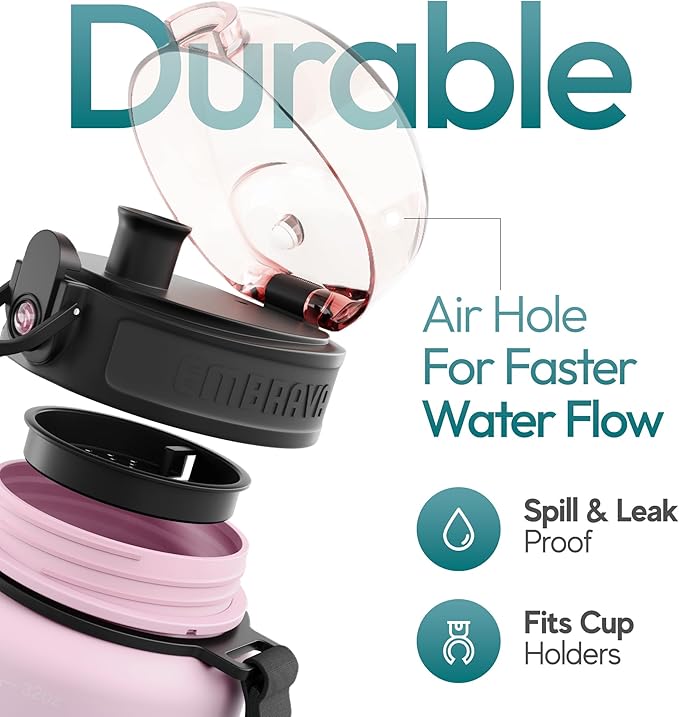 Embrava Sports Water Bottle - 32oz Large - Fast Flow Quick Sip Lid - BPA & BPS Free - Leakproof, Flip Top - Lightweight & Sturdy Tritan Plastic - Strainer for Fruit & Ice