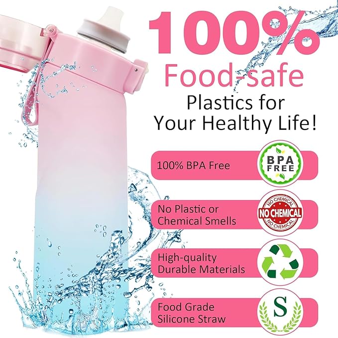 Air Water Bottle,650ML Scent Water Bottle with Air Water Flavour Pod,Leak Proof Sports Water Cup with Straw,Fruit Fragrance Water Bottle Suitable for Outdoor Sports