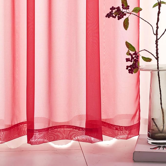 Red Sheer Voile Curtains Translucent Solid Color Window Treatment 84 Inches Long Rod Pocket Red Sheers for Bedroom Living Room 2 Panels 52 x 84 mas