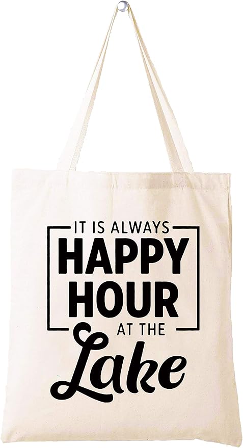 Lake House Gifts,Lake House Decor,It's Always Happy Hour at the Lake -Funny Valentines Day,Birthday Gifts Gifts for Lake Lovers,Friends,Wife,Mom,Grandma,Hostess-Shoulder Bag Shopping Bag Tote Bag Gift