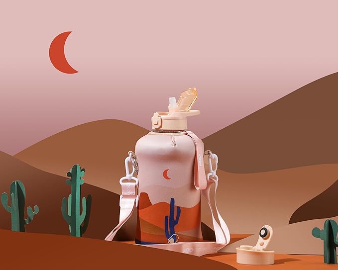 H2O Capsule 2.2L Half Gallon Water Bottle with Storage Sleeve and Covered Straw Lid – BPA Free Large Reusable Drink Container with Handle - Big Sports Jug, 2.2 Liter (74 Ounce)