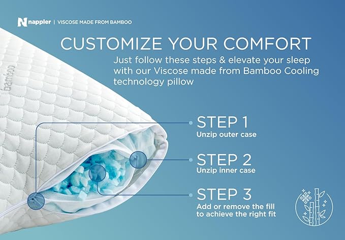Cooling Pillow for hot Sleepers - Bed Pillows Queen Size Premium Set of 2 - Adjustable Shredded Memory Foam - Medium to Firm Pillows for Back, Stomach & Side Sleepers -Washable Cover