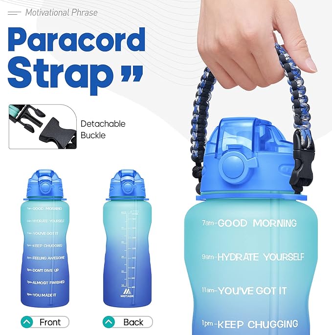 Water Bottles 1 / Half Gallon with Time Marker and Straw, Large Fitness Sports Motivational Bottle, Wide Mouth Leakproof and BPA Free for Travel, Gym,office,school